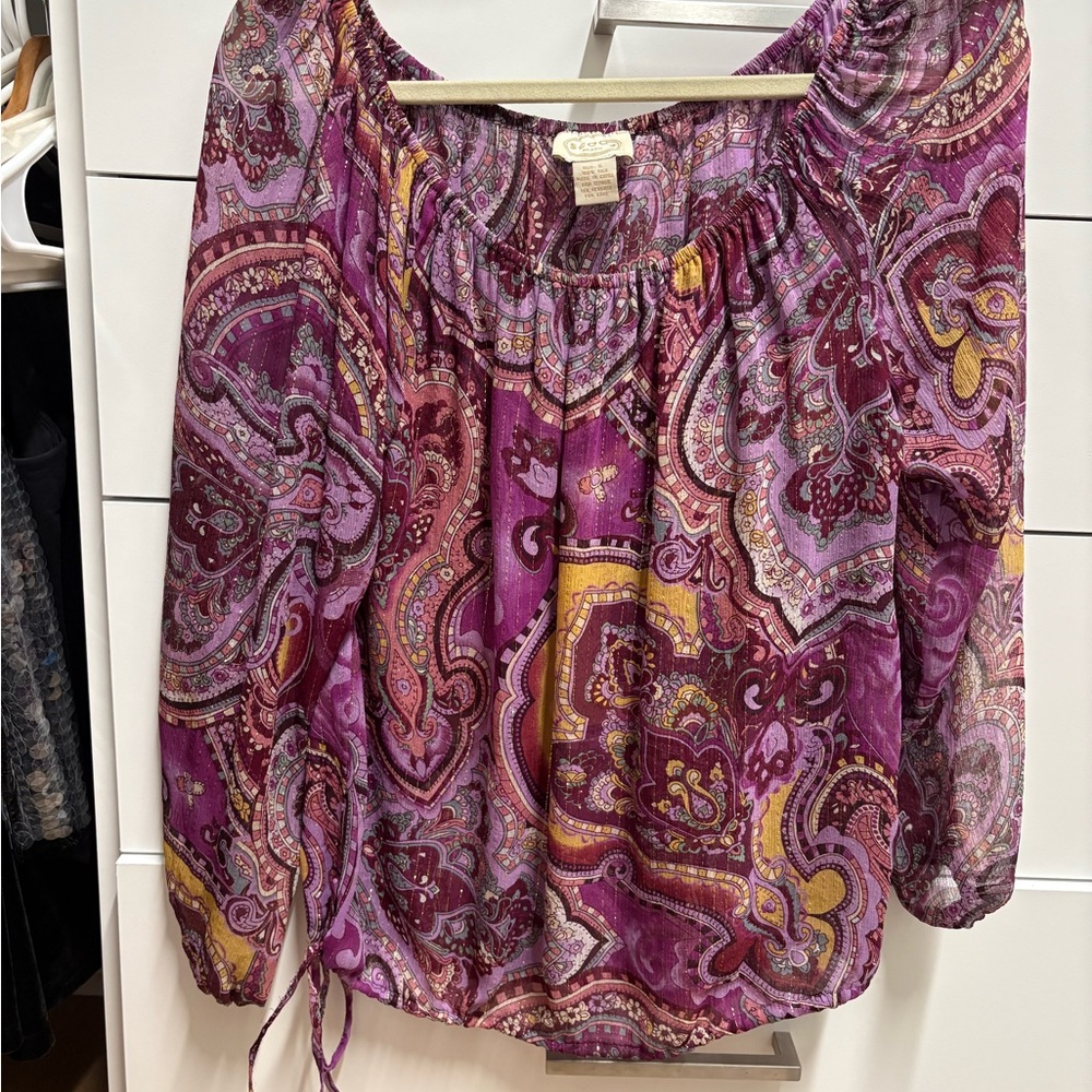 Elegant Paisley Print Blouse in Purple and Pink